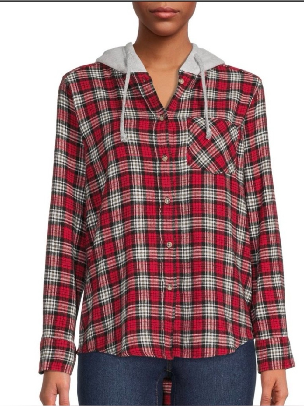 Time And Tru Women's Hooded Flannel red small